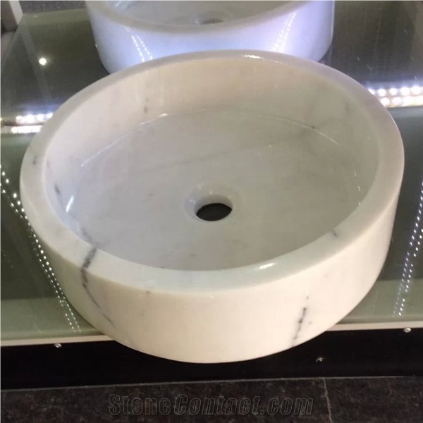 China White Marble Wash Basins for Kitchen/Bathroom, Chinese Carrara White Wash Bowls, Polished White Round Sinks
