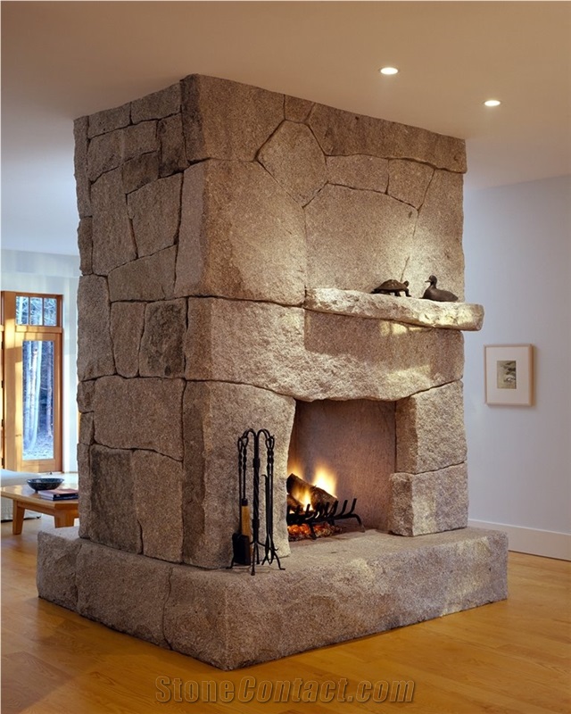 Rough Stone Traditional Fireplace