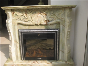 Beige Honey Onyx Fireplace Handcarved Flower Fireplace