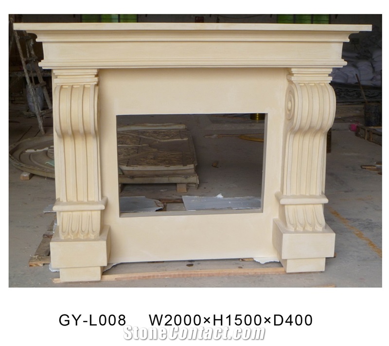 Beige Limestone Westerm Style Fireplace Mantel / Fireplace Surround