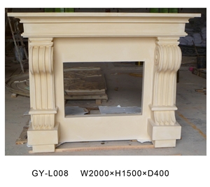 Beige Limestone Westerm Style Fireplace Mantel / Fireplace Surround