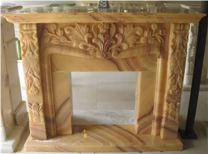 Western Style China Honey Onyx Sculptured Fireplace /Handcarved Fireplace