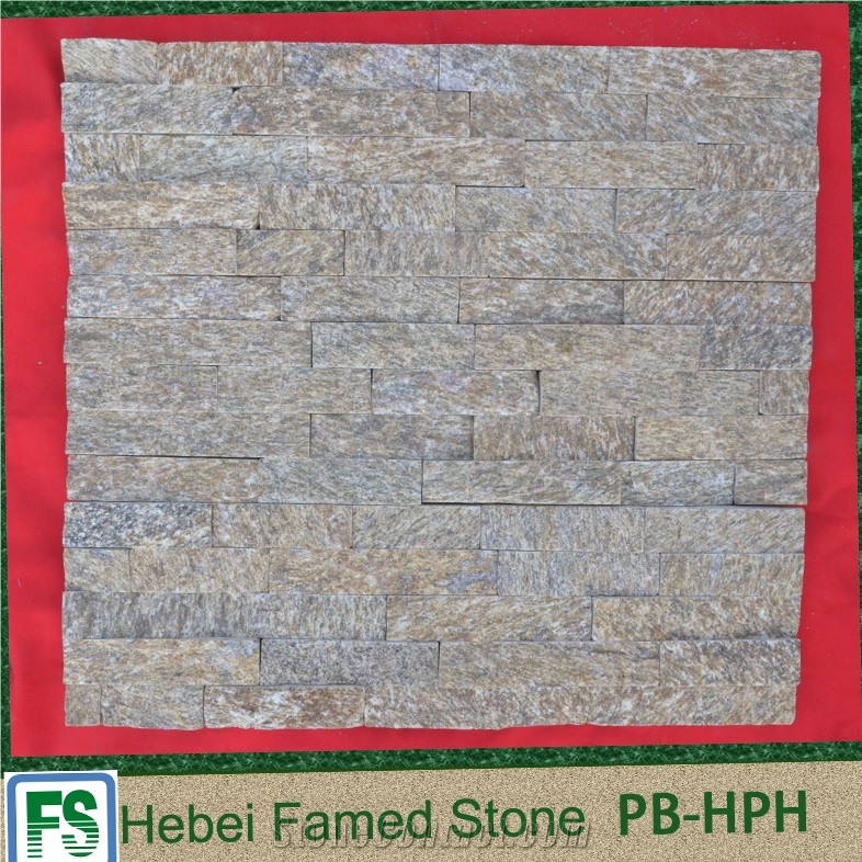 Tiger Quartzite Yellow Stone Veneer(Cultured Stone) for Exposed Wall Stone, Tiger Yellow Brick Stacked Stone
