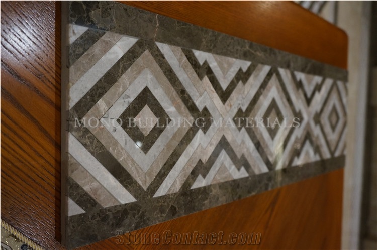 120*600mm Dimond Border Design, Brown and White Marble Border Tile, Laminated Border Indoor Design 