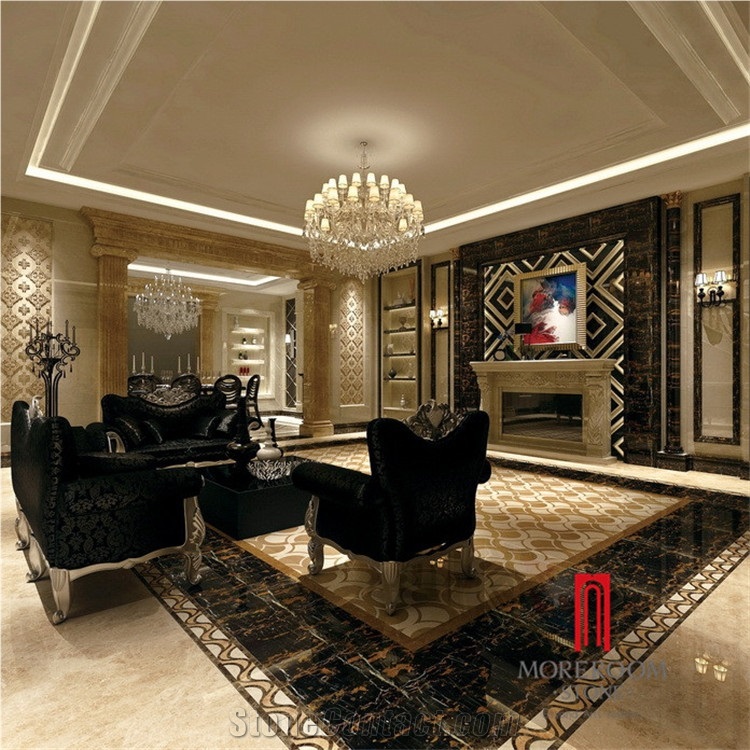 Foshan Porcelain Floor Wall Tiles and Black Gold Marbles Looks Tiles Floor