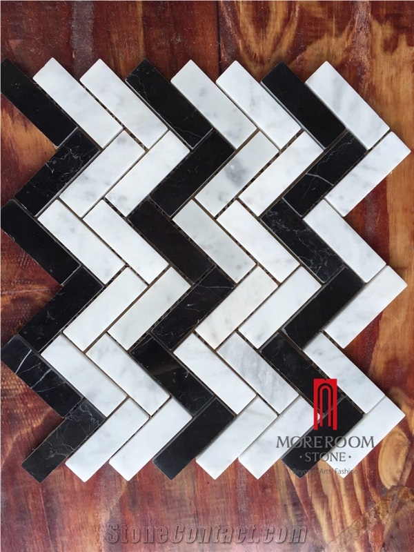 Mixed Wing Herringbone Marble Mosaic Tile Artist Mosaic