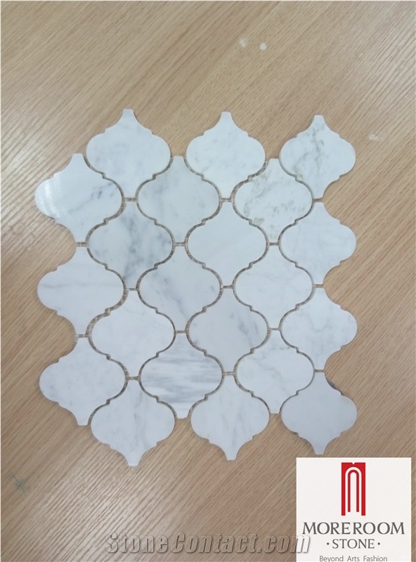 Polished Carrara Arabesque Marble Mosaic Pattern Tile
