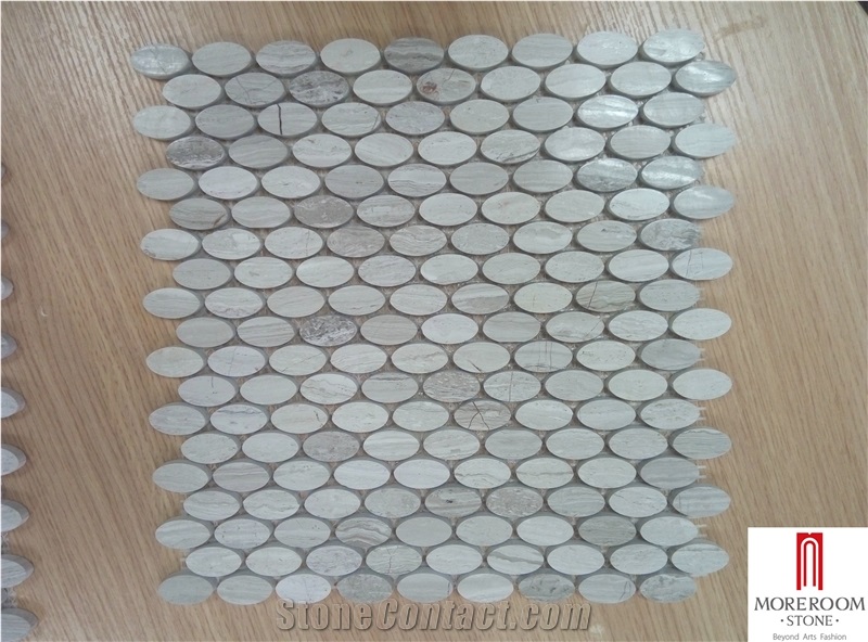 White Wooden Marble Ellipse Oval Polished Mosaic Tile
