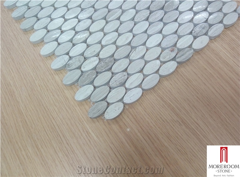 White Wooden Marble Ellipse Oval Polished Mosaic Tile