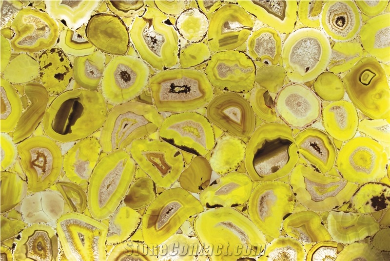 Yellow Semiprecious Stone Slab with Led Light Countertop