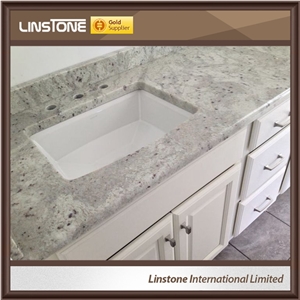 Manufacture Prefab Double Sink River White Granite Bathroon Vanity Top for Sale
