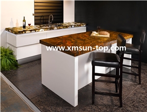 Brown Petrified Wood Semiprecious Bar Top/Reception Top/Engineered Stone Countertop/Solid Surface Top/Kitchen Countertop