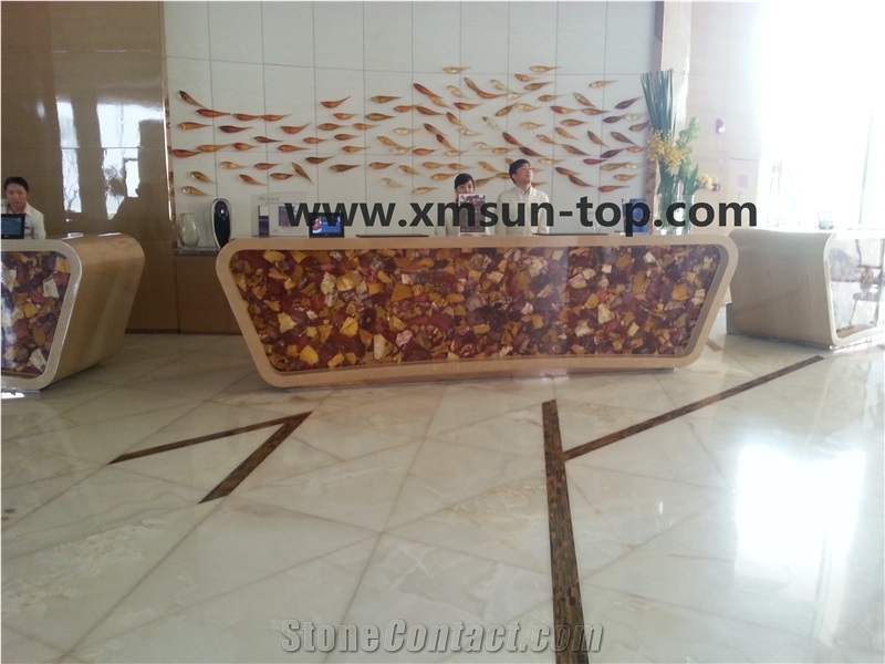Multi Red Jasper Semiprecious Stone Reception Top/Solid Surface Top/Engineered Stone Countertop/Bar Top