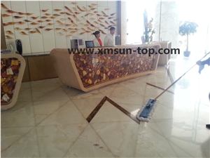 Multi Red Jasper Semiprecious Stone Reception Top/Solid Surface Top/Engineered Stone Countertop/Bar Top