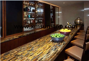 Yellow Tiger Eye Semiprecious Stone Bar Top/Reception Top/Engineered Stone Countertop/Solid Surface Top/Kitchen Countertop