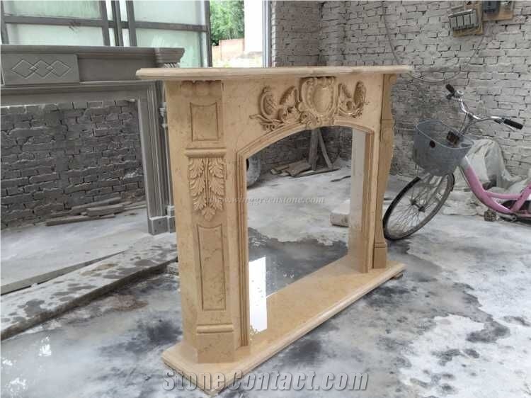 Beige Color Natural Marble Fireplace,Marble Fireplace Mantel,Fireplace Decorating