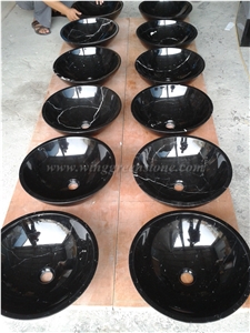Black Marquina Marble Round Basin, Nero Marquina Marble Sink, Bathromm Wash Bowls, Winggreen Stone