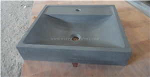 China Dark Grey Granite Sink, Polished or Mat Bathroom Wash Basins, with or Without Faucet Hole Cut, Rectangle Basins, Winggreen Stone