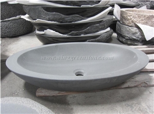 China Grey Bathroom Sink, Oval Wash Basin, Honed Mat Grey Granite Oval Basin, Winggreen Stone