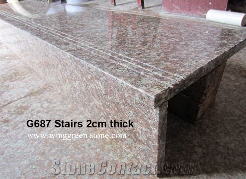 G687 Peach Red Granite Stone Polished Indoor Stair Step and Riser