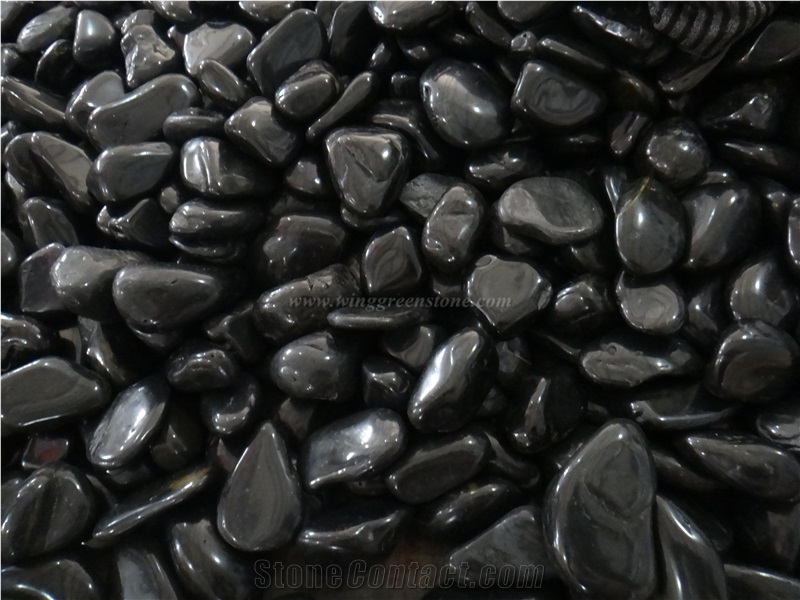 Own Factory, Top Polished Black Pebbles, Black River Stone, Black Striped Pebbles, Flat River Pebbles, Xiamen Winggreen Manufacturer