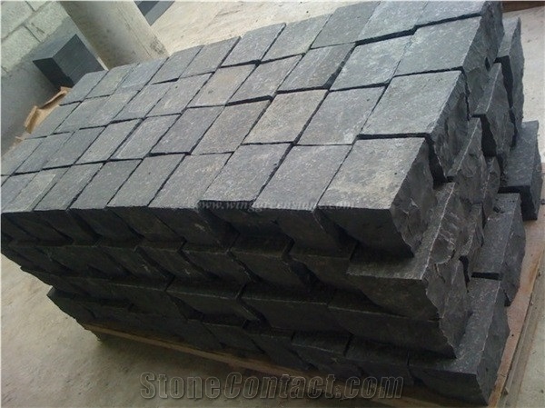 Zhangpu Black Basalt Cobble Stone, Zhangpu Green Basalt Cubes Paving Sets, Dark Green Basalt Walkway Pavers, Xiamen Winggreen Manufacturer