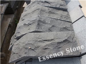 Black Basalt Building Stone with Chiseled Surface,Black Basalt Mushroom Stone