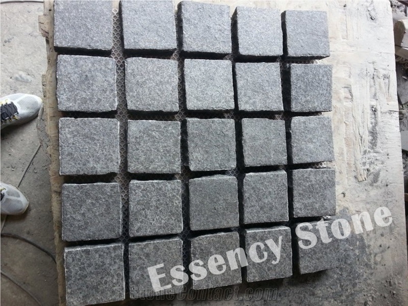 Flamed G684 Black Basalt Granite Paving Stone with Mesh