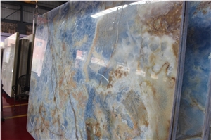 Golden Blue Onyx, Blue Onyx Slabs, Blue Onyx Polished Slabs for Walling and Flooring