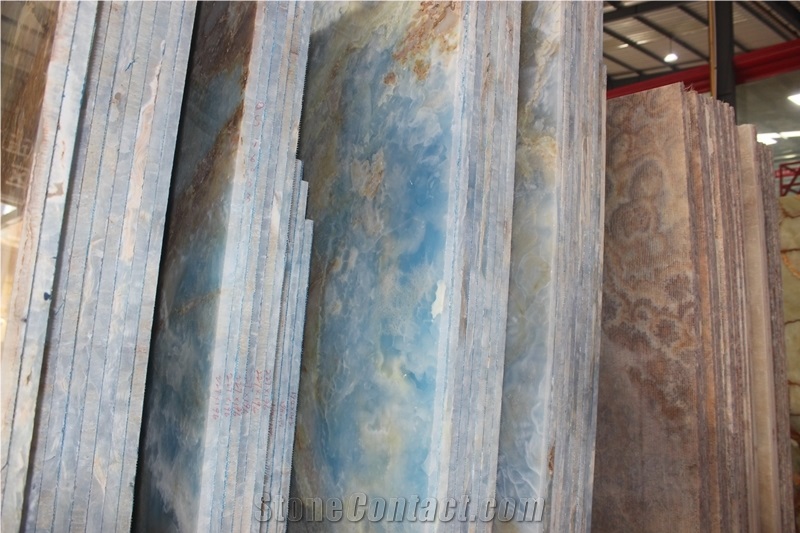 Onice Glaciale, Italy Blue Onyx Tile & Slab, Blue Onyx Slabs Polished Italy Blue Walling and Flooring Slabs