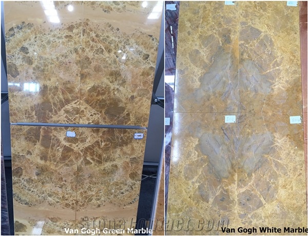 Yellow Marble Book Matching Tiles (Cut to Sizes) - Van Gogh White/Green