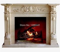 Beige Marble Fireplace Hearth / Sculptured Handcarved Fireplace Mantel