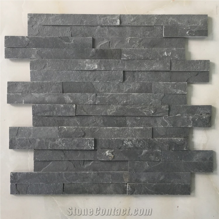 Hhsc10x40-002 on Sale China P018 Black Slate Cultured Stone/Wall Cladding/Stacked Stone Wall Panel/Manufactured Stone Veneer