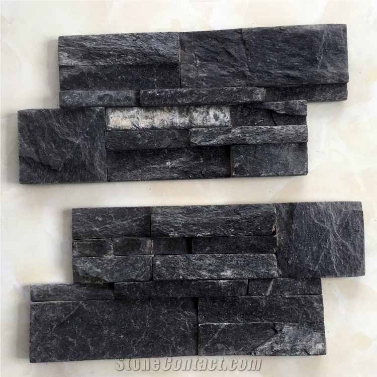 On Sale China Black Quartzite Cultured Stone/Wall Cladding/Stacked Stone Wall Panel/Manufactured Stone Veneer
