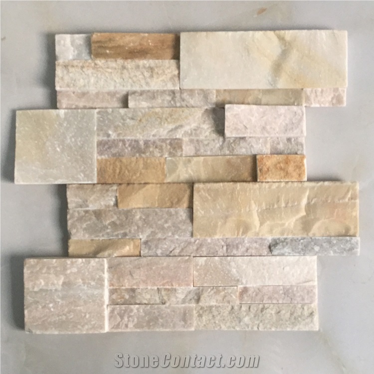 On Sale China P014 Golden Yellow Slate Cultured Stone/Wall Cladding/Stacked Stone Wall Panel/Manufactured Stone Veneer