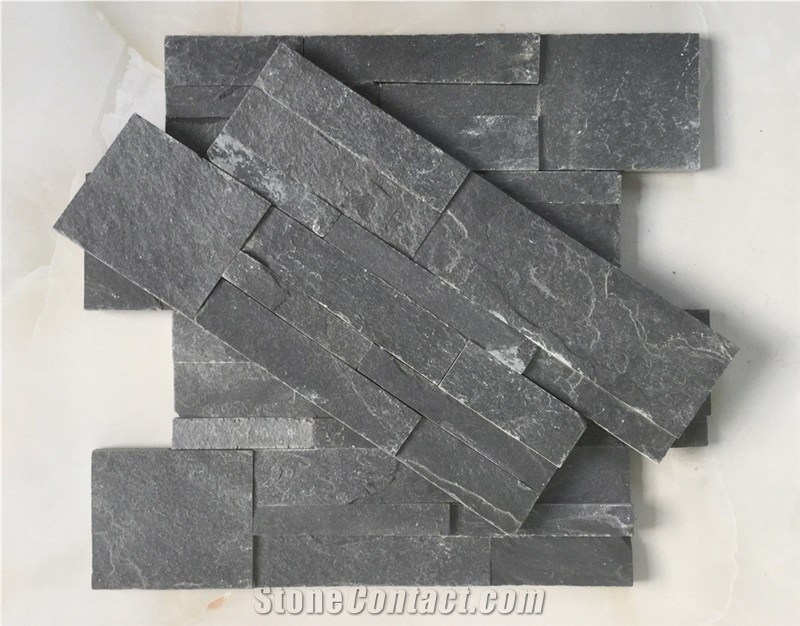 On Sale China P018 Black Slate Cultured Stone/Wall Cladding/Stacked Stone Wall Panel/Manufactured Stone Veneer