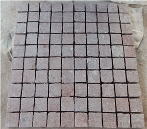 G666 China Red Porphyry Meshmounted Cube Stone Paver Sets Driveway Paving Courtyard Road Pavers