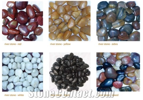 River Pebble Stone Gravels in Colors Of White, Black, Zebra, Yellow, Mixed