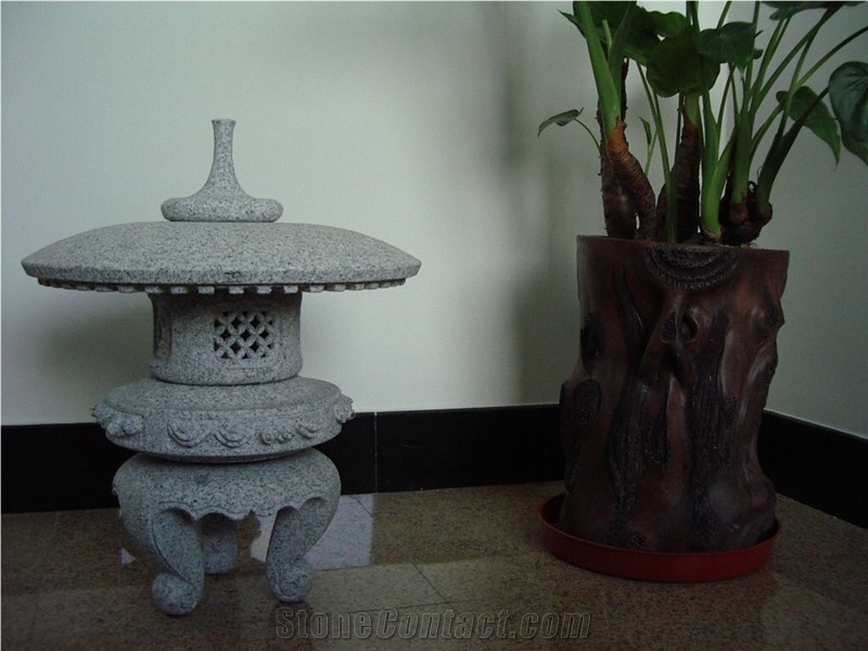 Rokkaku Yukimi Lantern,Fine Temple Grey Granite,Japanese Lanterns, Garden Lanterns