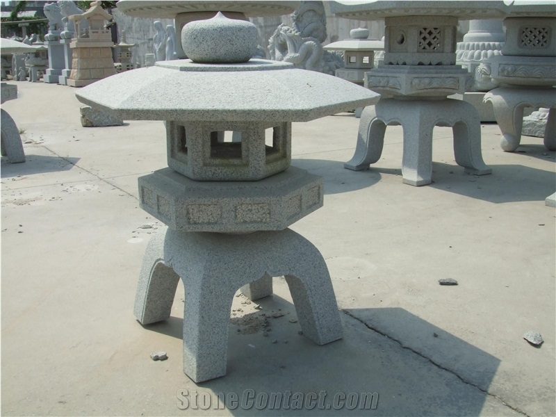 Rokkaku Yukimi Lantern,Fine Temple Grey Granite,Japanese Lanterns, Garden Lanterns