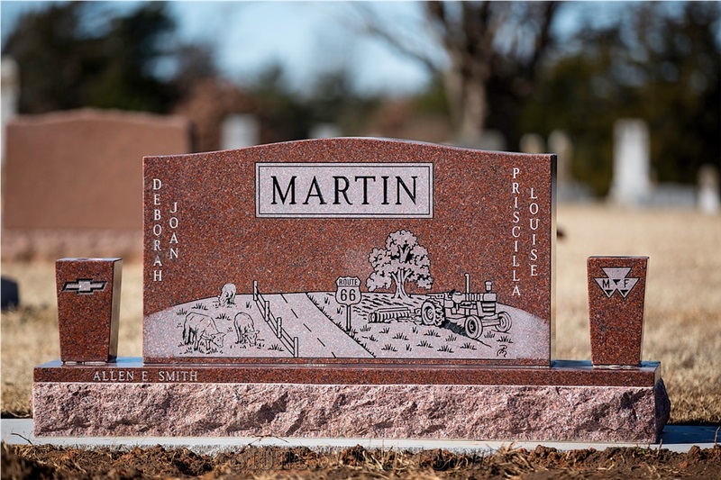 Stunning India Red Granite with Sandblasted Farm Scene