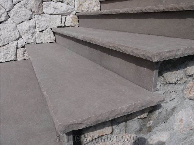 Jaipur B Dark Quartzite Steps and Risers, Grey Quartzite Stairs, Stair Risers