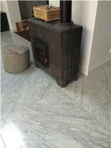 Bianco Carrara Unito C Marble Polished Floor Application Project