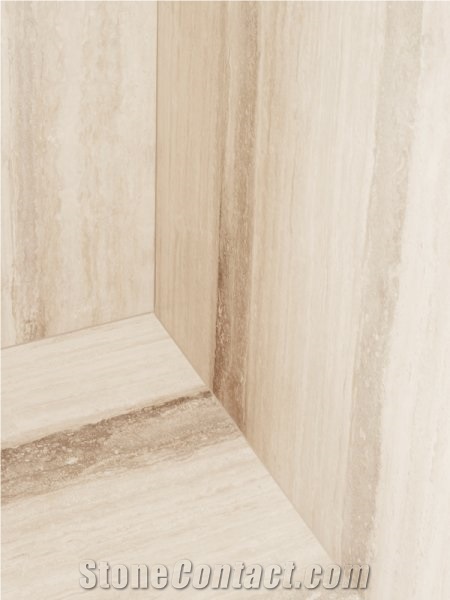 Travertino Platino Bathroom Niche, Bathroom Design, Floor and Wall Application