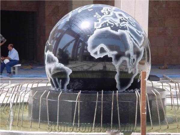 Black Granite Floating Globe Fountain