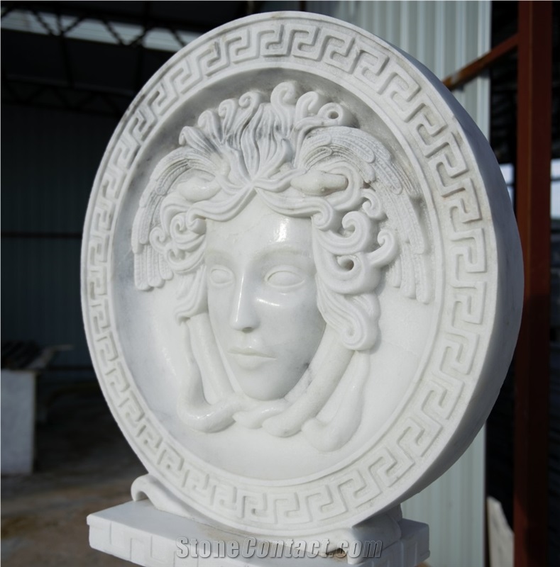 Mugla White Marble Carved Medusa Relief