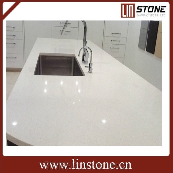 Custom Pure White Quartz Stone Kitchen Countertop