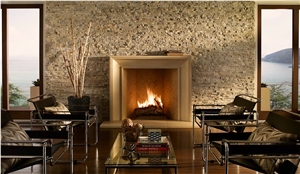 Retro Stacked Stone Fireplace