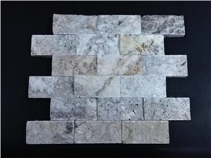 Silver Travertine Split Face Mosaics, Grey Travertine Cultured Stone for Wall Cladding