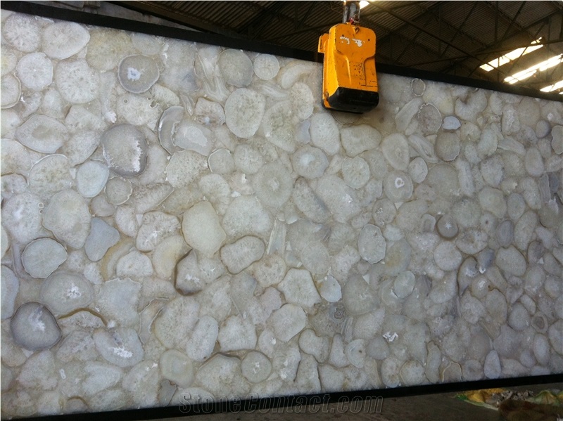 Crystal Agate, White Semiprecious Stone Tiles & Slabs, Floor Covering Tiles